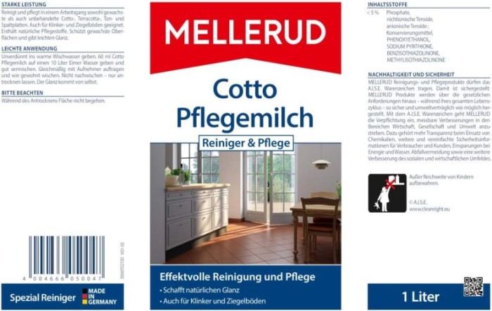 MELLERUD Cotto Pflegemilch Reiniger & Pflege, 1 L, 2004050047