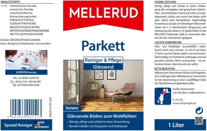 MELLERUD Parkett Reiniger & Pflege Glänzend 1,0 l, 2001001513