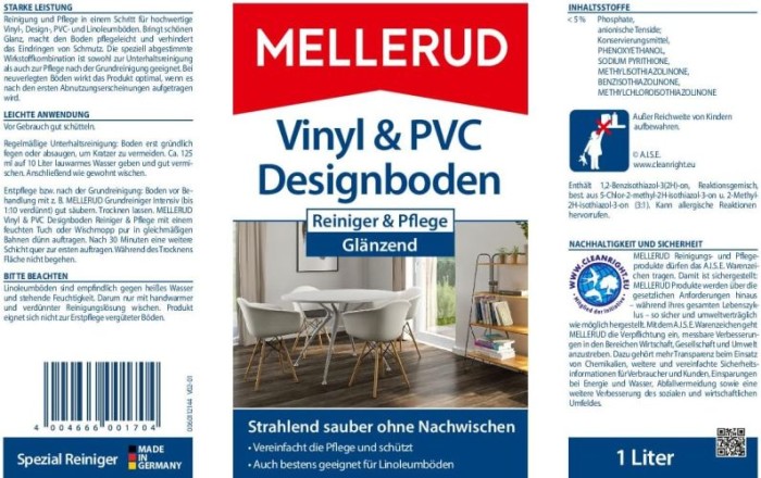 MELLERUD Vinyl & PVC Designboden Reiniger & Pflege Glänzend 1,0 l, 2001001704