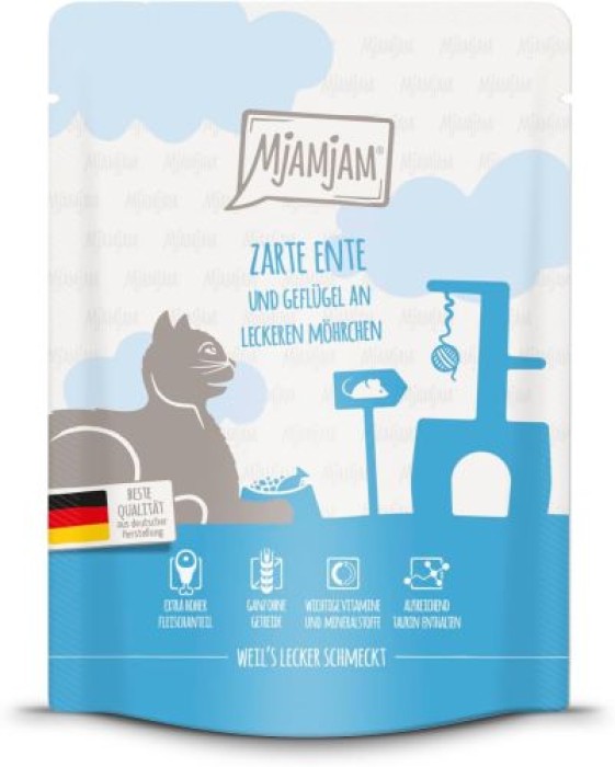 MjAMjAM Quetschie zarte Ente & Geflügel an leckeren Möhrchen, 300g, 11403