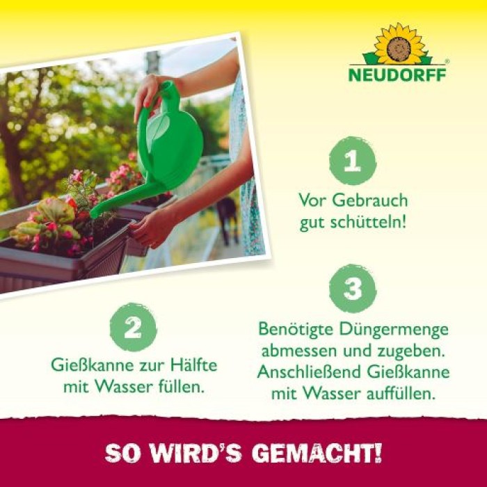 Neudorff Azet BalkonpflanzenDünger – 100% natürlicher Bio Dünger für üppig blühende Balkonkästen und Kübel und reiche Ernte aller Balkonpflanzen, 1 Liter 1420