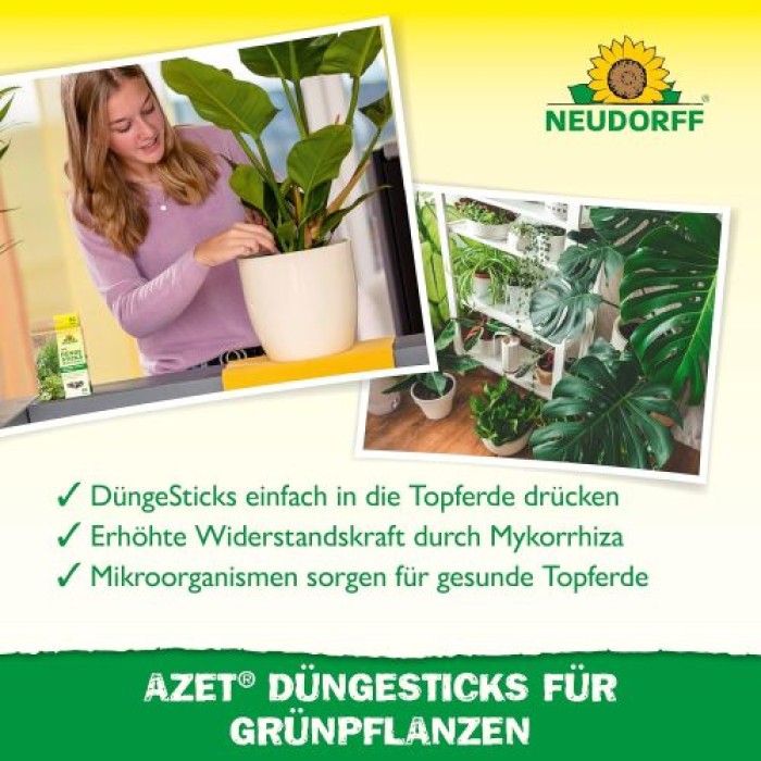 Neudorff Azet DüngeSticks für Grünpflanzen – Bio Düngestäbchen mit 4 Monaten Langzeitwirkung, 40 Stück 1418