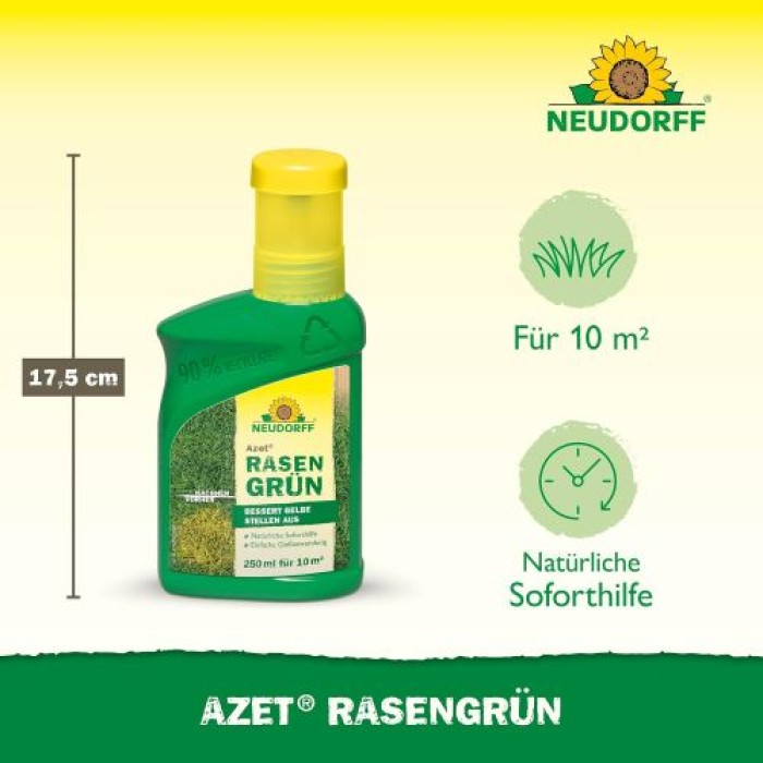 Neudorff Azet Rasengrün – Frischt gelblich verfärbte Stellen im Rasen sattgrün auf, 250 ml 1397