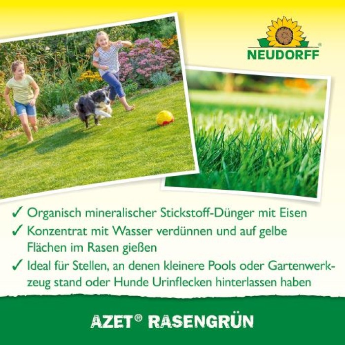 Neudorff Azet Rasengrün – Frischt gelblich verfärbte Stellen im Rasen sattgrün auf, 250 ml 1397