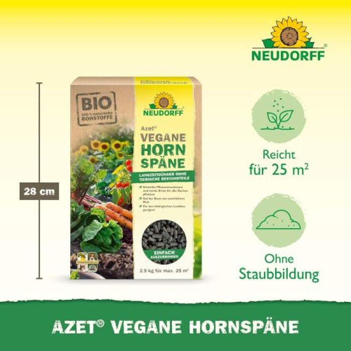Neudorff Azet Vegane Hornspäne – 100% natürlicher Stickstoff-Langzeitdünger für alle Pflanzen, 2 kg 1436