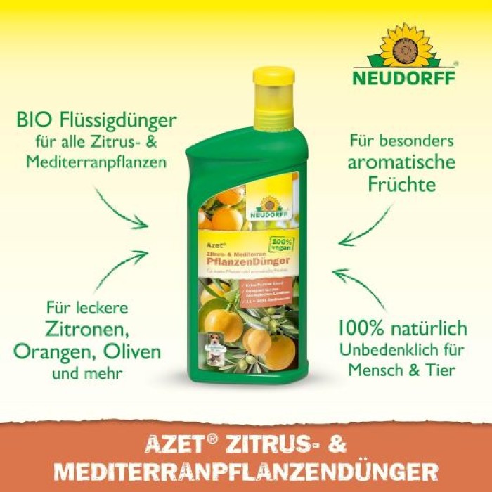 Neudorff Azet Zitrusdünger und mediterraner PflanzenDünger 1L flüssig - 100% natürlich, 01465