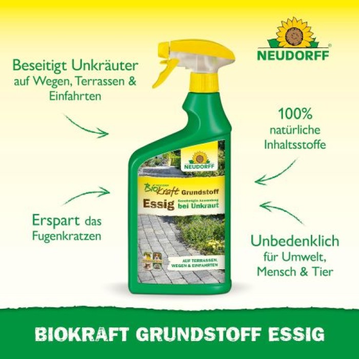 Neudorff BioKraft Grundstoff Essig – 100% natürlicher, anwendungsfertiger Unkrautvernichter, 1 Liter Spray, 1994