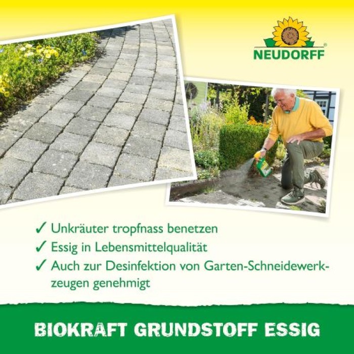 Neudorff BioKraft Grundstoff Essig – 100% natürlicher, anwendungsfertiger Unkrautvernichter, 1 Liter Spray, 1994