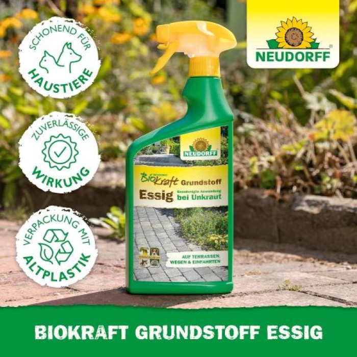 Neudorff BioKraft Grundstoff Essig – 100% natürlicher, anwendungsfertiger Unkrautvernichter, 1 Liter Spray, 1994