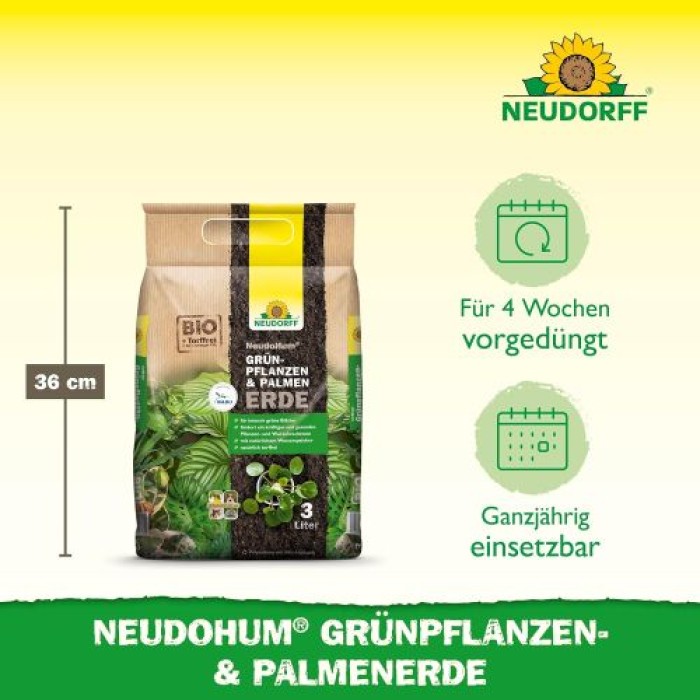 Neudorff NeudoHum Grünpflanzen und Palmenerde 3 Liter,  01008
