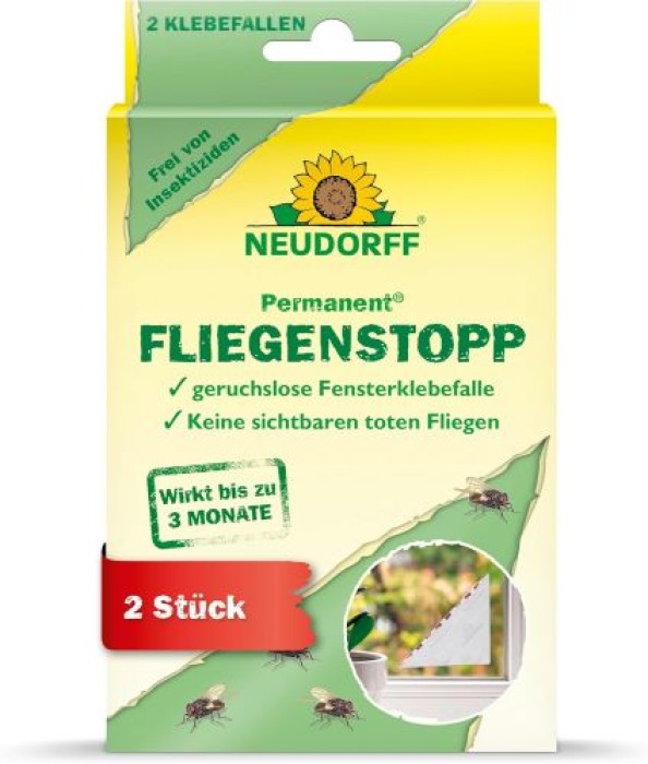 Neudorff Permanent FliegenStopp – Bekämpft zuverlässig Fliegen direkt am Fenster mit Langzeitwirkung, insektizidfrei, 2 Stück 1375