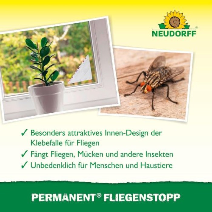 Neudorff Permanent FliegenStopp – Bekämpft zuverlässig Fliegen direkt am Fenster mit Langzeitwirkung, insektizidfrei, 2 Stück 1375