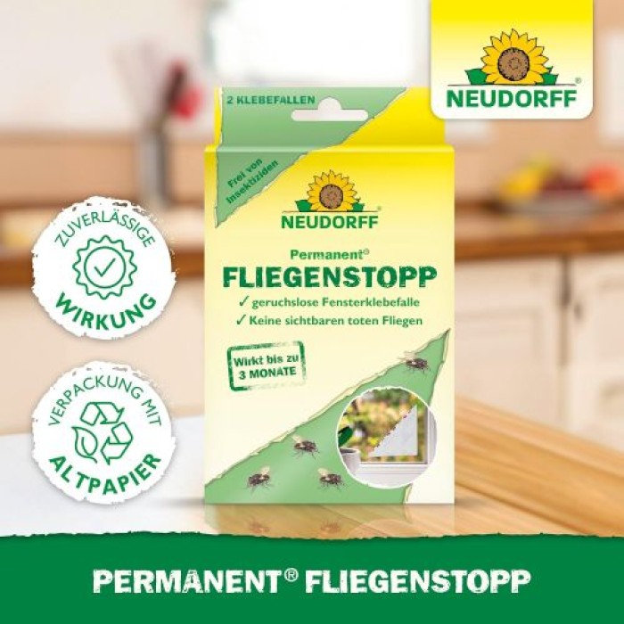 Neudorff Permanent FliegenStopp – Bekämpft zuverlässig Fliegen direkt am Fenster mit Langzeitwirkung, insektizidfrei, 2 Stück 1375