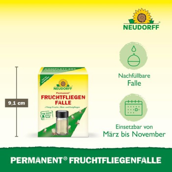 Neudorff Permanent FruchtfliegenFalle – Beseitigt zuverlässig Frucht-, Obst- und Essigfliegen, 1 Stk, 01486