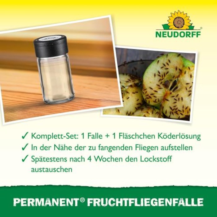 Neudorff Permanent FruchtfliegenFalle – Beseitigt zuverlässig Frucht-, Obst- und Essigfliegen, 1 Stk, 01486