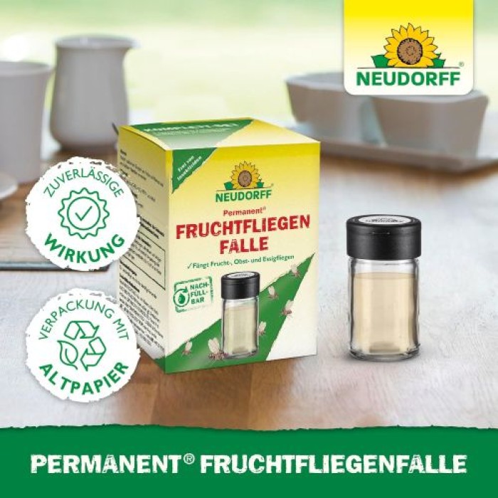 Neudorff Permanent FruchtfliegenFalle – Beseitigt zuverlässig Frucht-, Obst- und Essigfliegen, 1 Stk, 01486