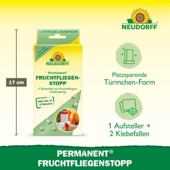 Neudorff Permanent FruchtfliegenStopp – Fängt effektiv Frucht,- Obst- und Essigfliegen mit 3 Monaten Langzeitwirkung. Geruchlos und insektizidfrei, 3 Stück 1379