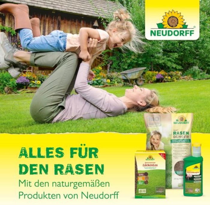 Neudorff RasenDünger Moos- & UnkrautStopp – Rasendünger mit Eisen und Kalium, sorgt für grünen Rasen, 1 Liter für 100 m² 1281