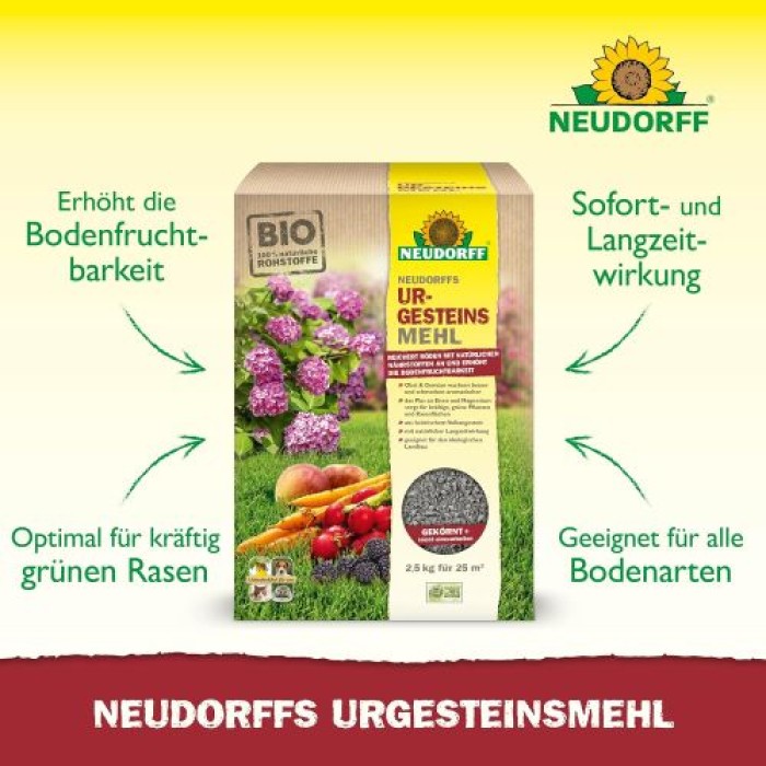 Neudorff UrgesteinsMehl - Natürliches Diabasgesteinsmehl mit natürlicher Langzeitwirkung, 2,5 kg für 25 m², 1320