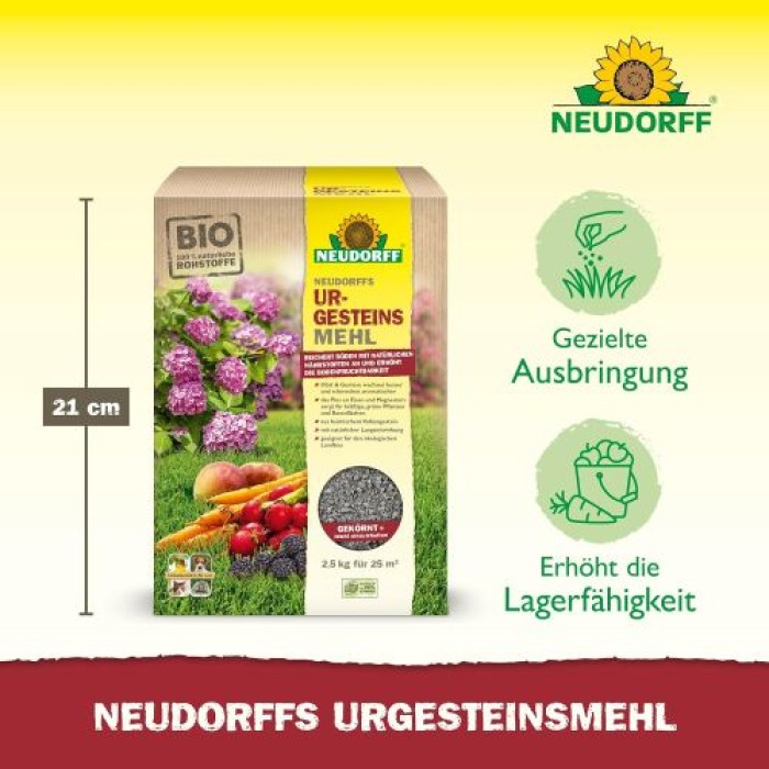 Neudorff UrgesteinsMehl - Natürliches Diabasgesteinsmehl mit natürlicher Langzeitwirkung, 2,5 kg für 25 m², 1320