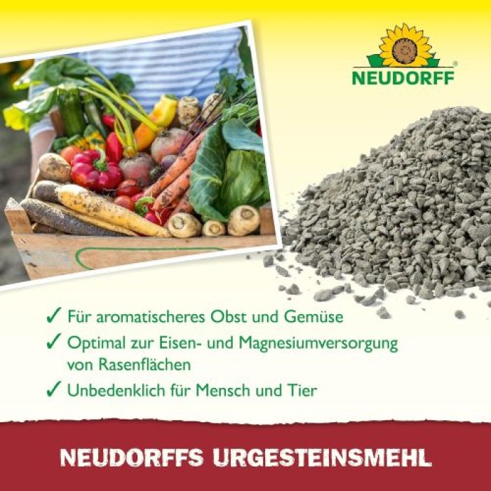 Neudorff UrgesteinsMehl - Natürliches Diabasgesteinsmehl mit natürlicher Langzeitwirkung, 2,5 kg für 25 m², 1320