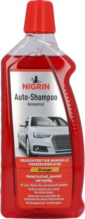 NIGRIN Autoshampoo Konzentrat, 1 Liter, entferntstarke Verschmutzungen, mit Orangen-Duft, 73920