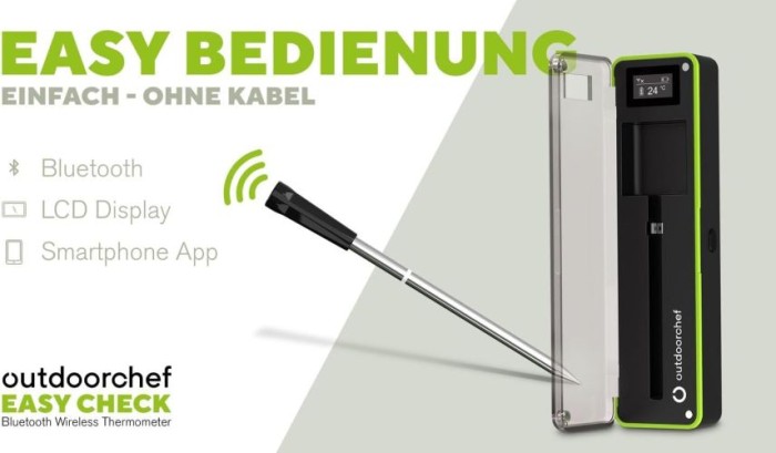 OUTDOORCHEF Easy Check Thermometer, Wireless Bluetooth Grillthermometer, 14.491.94