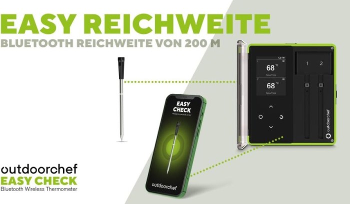 OUTDOORCHEF Easy Check Thermometer, Wireless Bluetooth Grillthermometer, 14.491.94