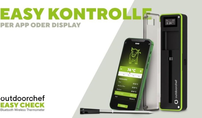 OUTDOORCHEF Easy Check Thermometer, Wireless Bluetooth Grillthermometer, 14.491.94