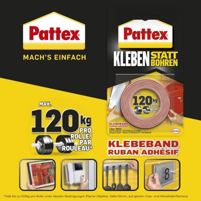 Pattex Kleben statt Bohren Klebeband, doppelseitig, 19mm x 1,5m, 526468