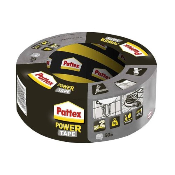 Pattex Power Tape, extra starkes Gewebeband silber, 50m x 50mm, 1667263