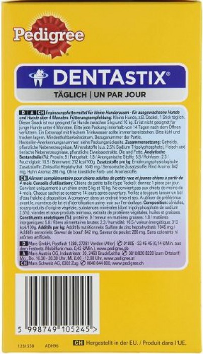 Pedigree Snacks DentaStix Multipack für junge und kleine Hunde (4-10kg), 1er Pack (1 x 440 g) 217359