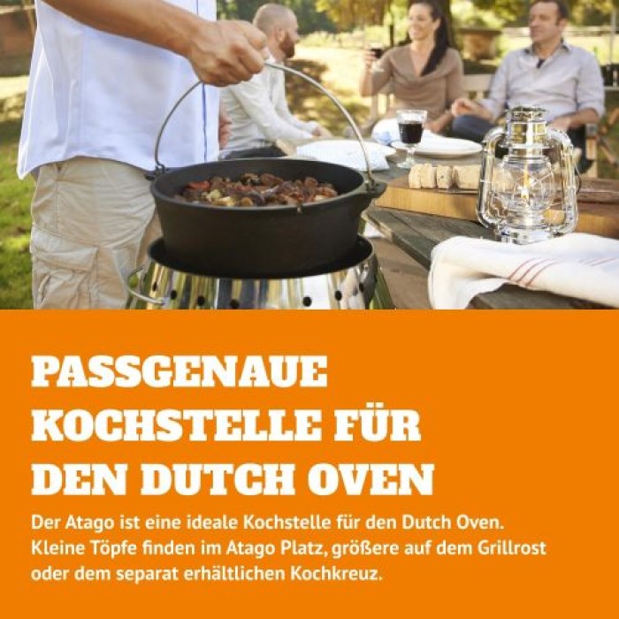 Petromax Atago Grill, Tischgrill für den Einsatz beim Camping, Edelstahl, atago