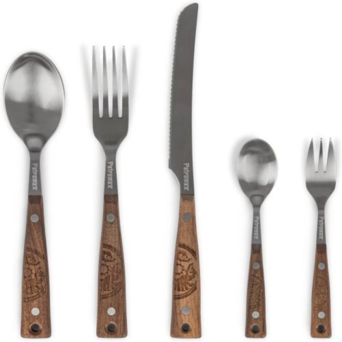 Petromax Campingbesteck - Messer, Gabel, Esslöffel, Teelöffel und Snack-Gabel - 5-teiliges Camping-Besteckset, cutlery1