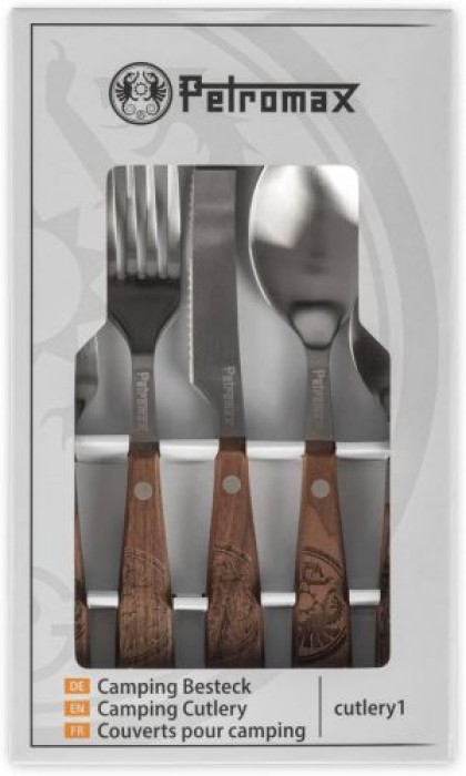 Petromax Campingbesteck - Messer, Gabel, Esslöffel, Teelöffel und Snack-Gabel - 5-teiliges Camping-Besteckset, cutlery1