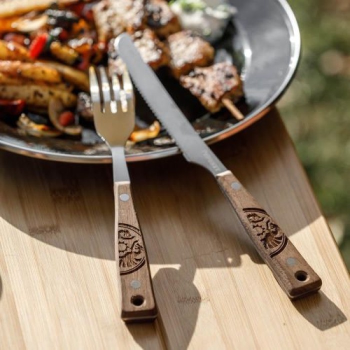 Petromax Campingbesteck - Messer, Gabel, Esslöffel, Teelöffel und Snack-Gabel - 5-teiliges Camping-Besteckset, cutlery1