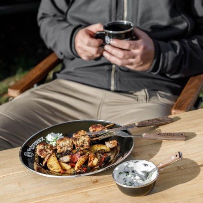 Petromax Campingbesteck - Messer, Gabel, Esslöffel, Teelöffel und Snack-Gabel - 5-teiliges Camping-Besteckset, cutlery1