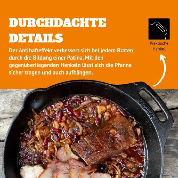 Petromax Feuerpfanne mit Henkeln, aus Gusseisen für alle Herdarten, 35 cm DM, fp35h-t