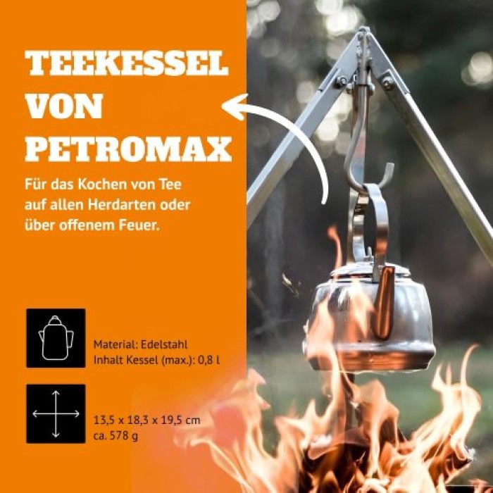 Petromax Teekessel 1,5 Liter - Teekanne für verschiedene Herdarten und offenes Feuer, Edelstahl, tk1
