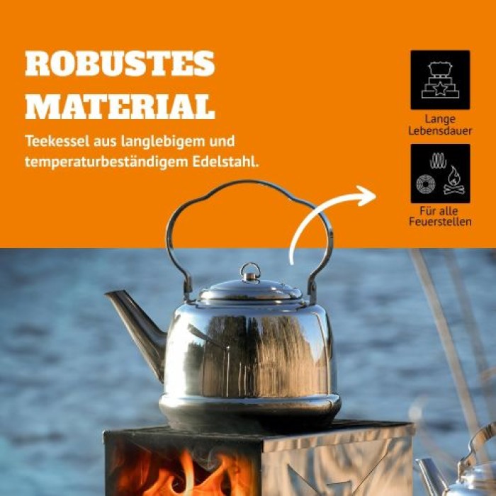 Petromax Teekessel 3 Liter, für verschiedene Herdarten und offenes Feuer, Edelstahl, tk2
