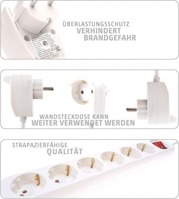 REV Steckdosenleiste PowerSplit 2m, 7fach (6+1), 3500W weiß 0012692114