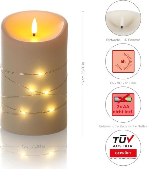 Schlaraffenland Elephant LED Outdoor Kerze CORRO, 10x16 cm, creme/Echtwachs, 11206