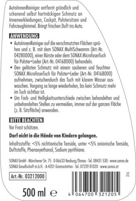 SONAX Autoinnenreiniger 500 ml, 03212000