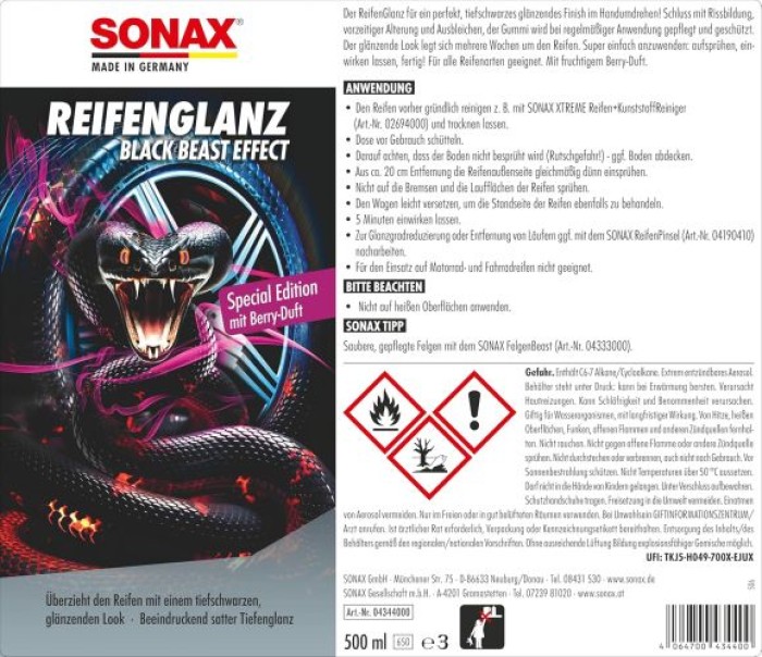 SONAX ReifenGlanz Special Edition, 500 ml, pflegt und schützt die Reifen, 04344000