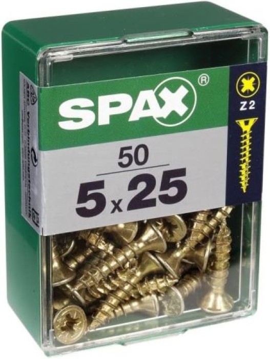 SPAX Universalschraube YELLOX, 5 x 25 mm, 50 Stück, Vollgewinde, Senkkopf, Kreuzschlitz Z, 4CUT, 4081020500252