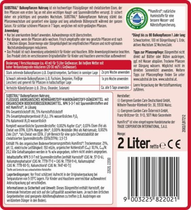 Substral Balkonpflanzen Nahrung Premium Flüssigdünger, 2 L, 22020