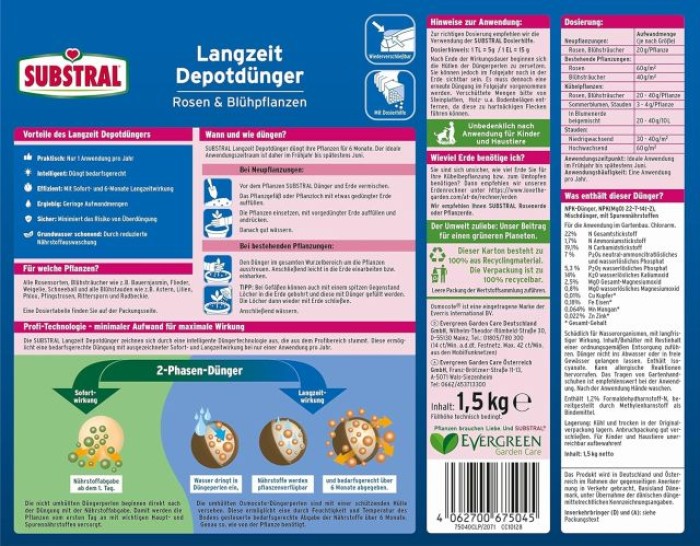 Substral Langzeit Depotdünger für Rosen & Blühpflanzen, 1,5 kg, 75040