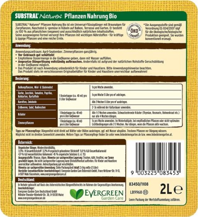 Substral Naturen Bio Pflanzen-Nahrung, veganer Flüssigdünger für Zierpflanzen, Obst & Gemüse, 2 L, 83450