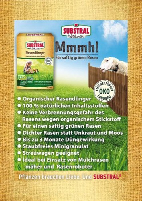 Substral Naturen Bio Rasendünger organischer Volldünger, 3 Monate Langzeitwirkung, bis zu 80 m², 2,8kg 8855