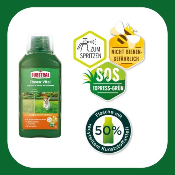 Substral Rasen-Vital, SOS Sofort-Hilfe für schnelles Grün auf Rasenflächen, 1Liter, 67100